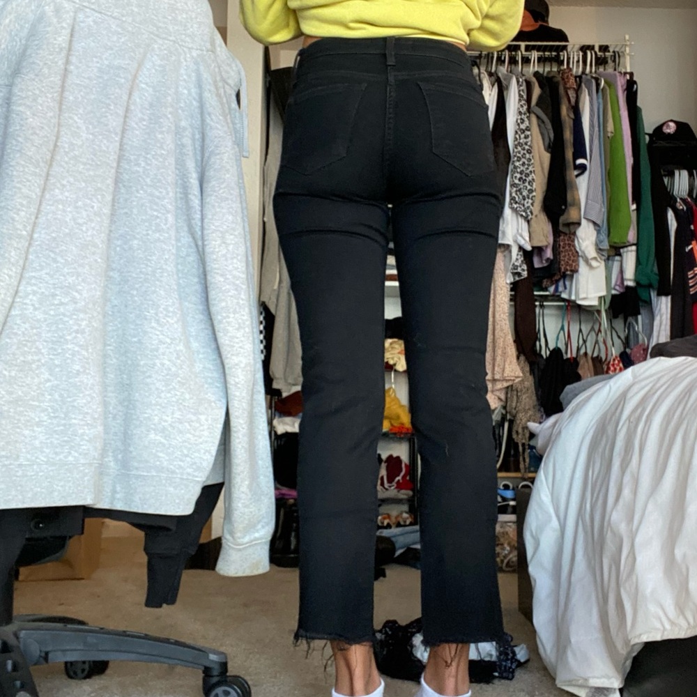 Flying Monkey, mid rise cropped raw straight leg